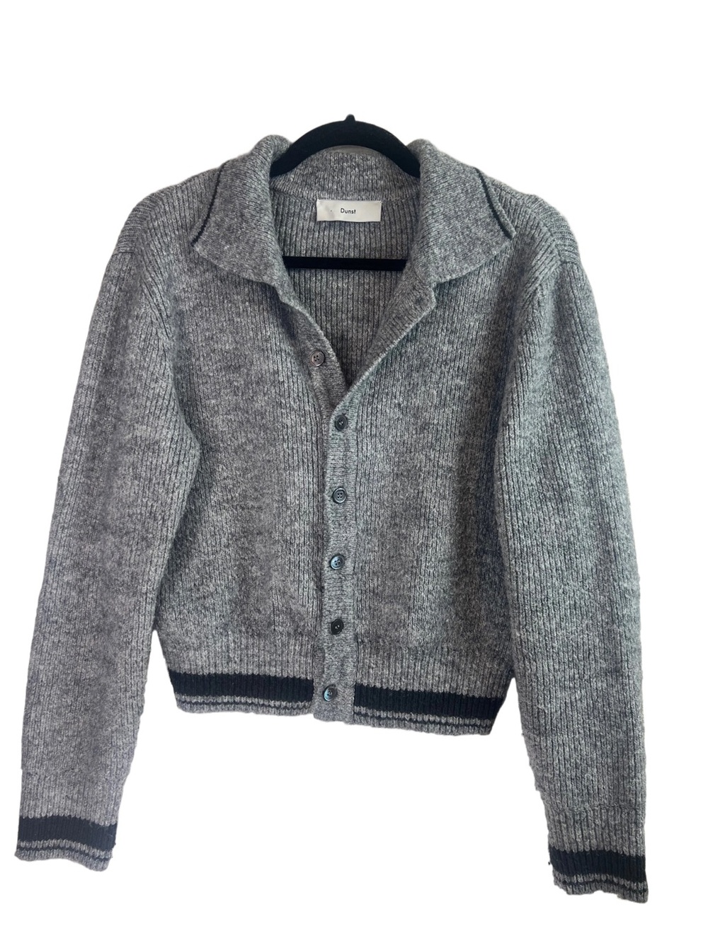 Dunst Unisex Open Collar Knit Cardigan Melange Grey Acrylic Wool Blend Cropped S